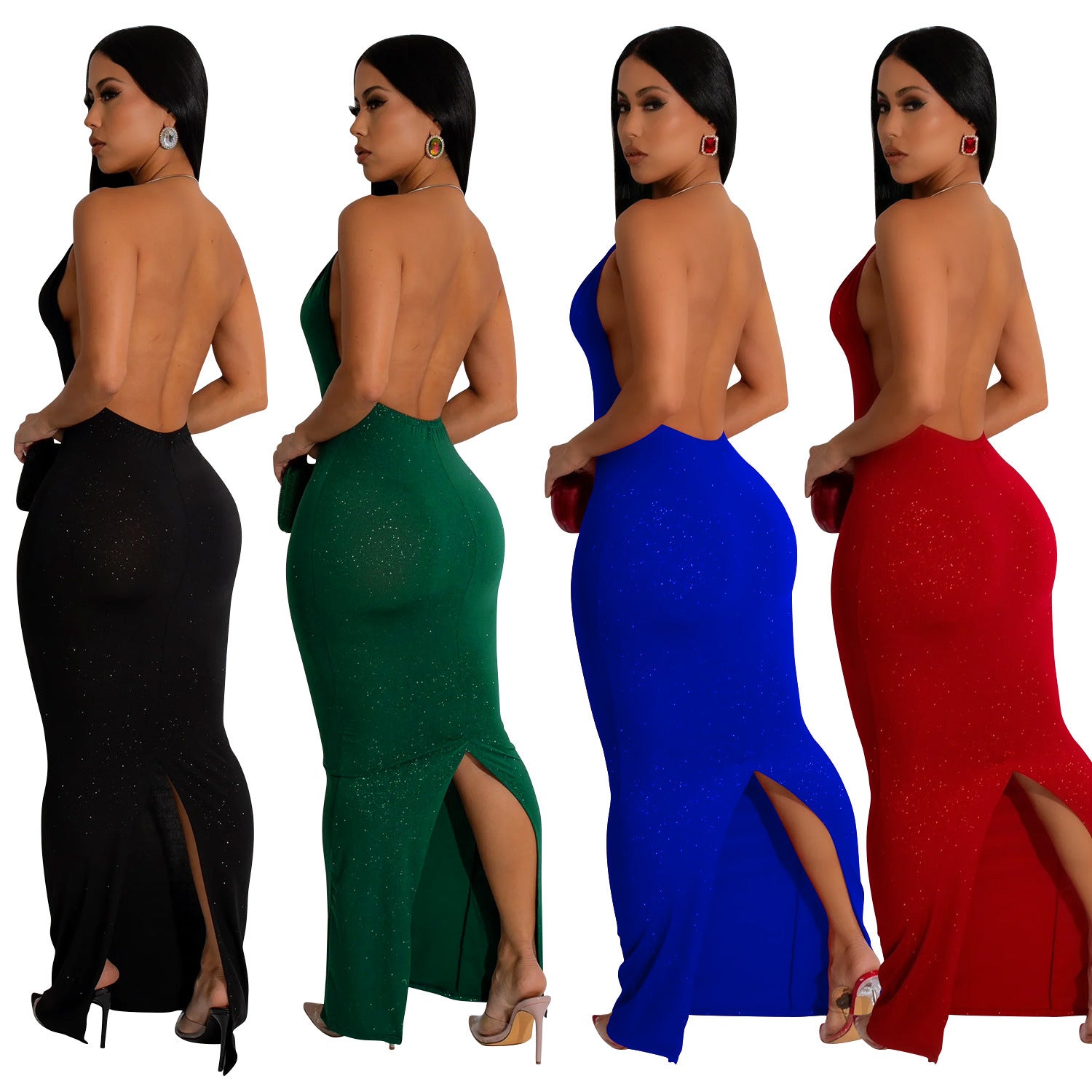 Women Solid Hollow Backless Sleeveless Maxi Dress 9