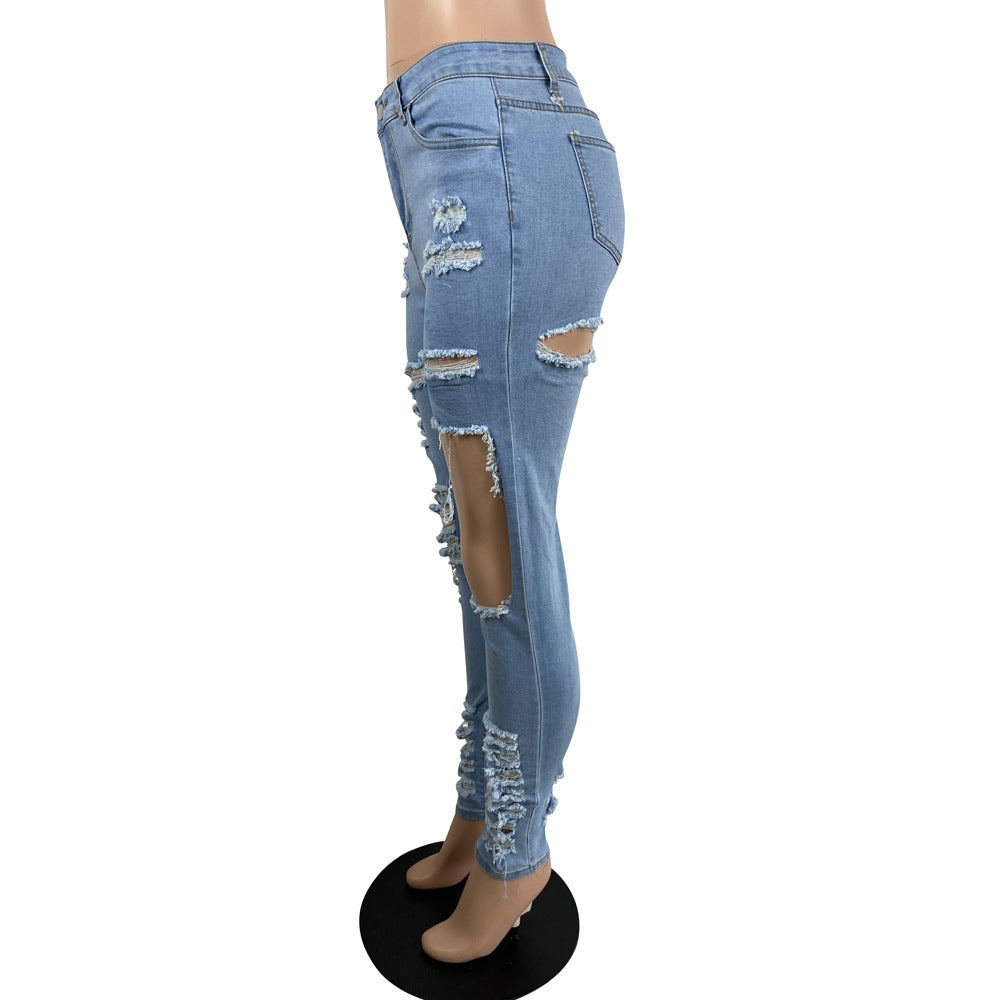 Women Style Ripped Stretch Denim Pants 10
