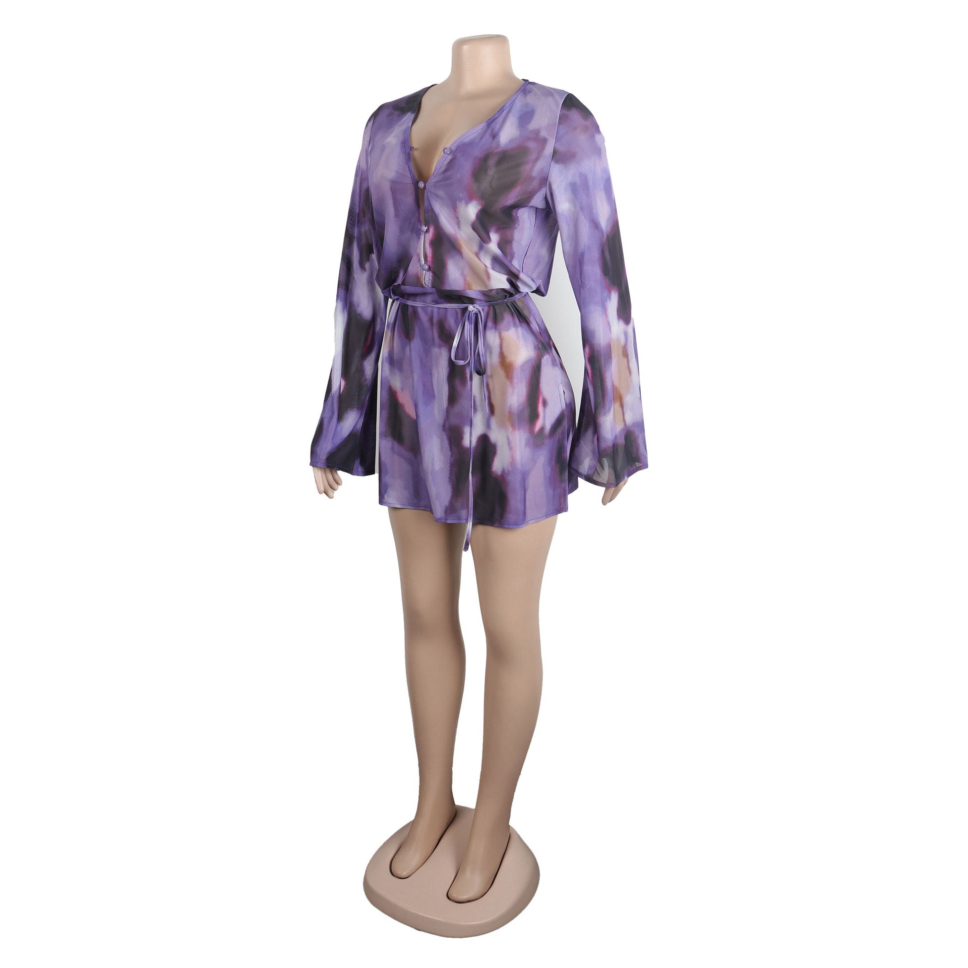 Sexy Printed Lace-Up Long-Sleeved Dress Nightclub Wear 19