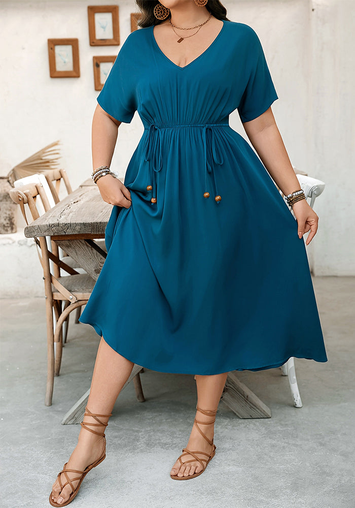 Women's Fashion Elegant V-Neck Short Sleeve Slim Waist Plus Size Dress