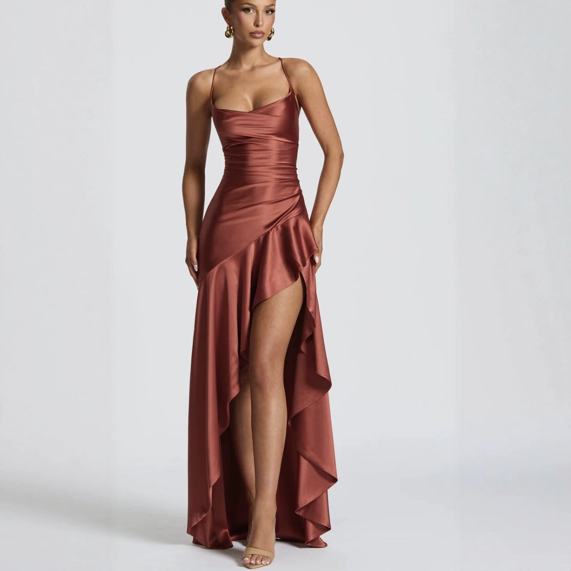 Summer Sexy Women's Sleeveless Low-Back Ruffle Asymmetric Dress