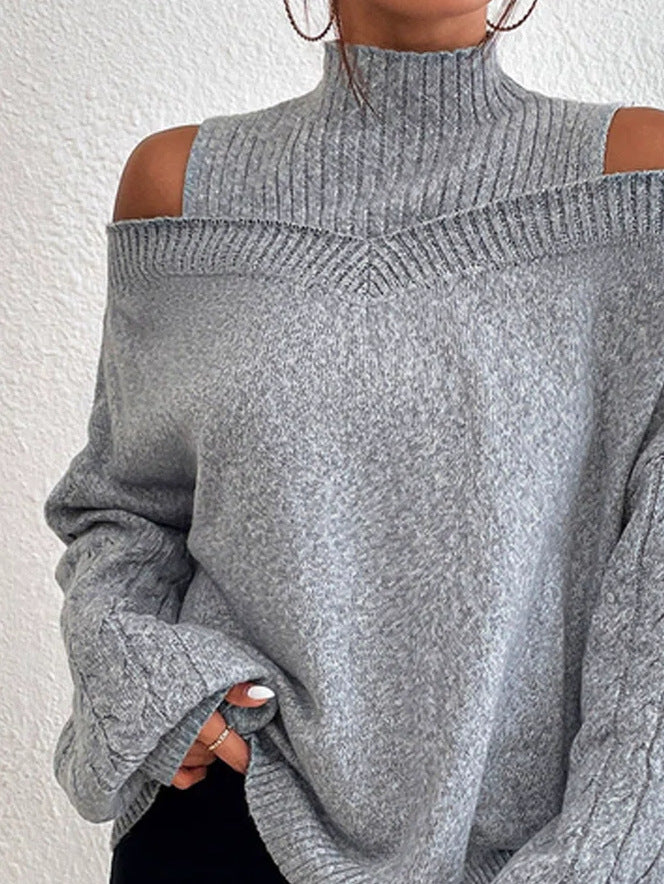 Women off-shoulder turtleneck loose sweater 20