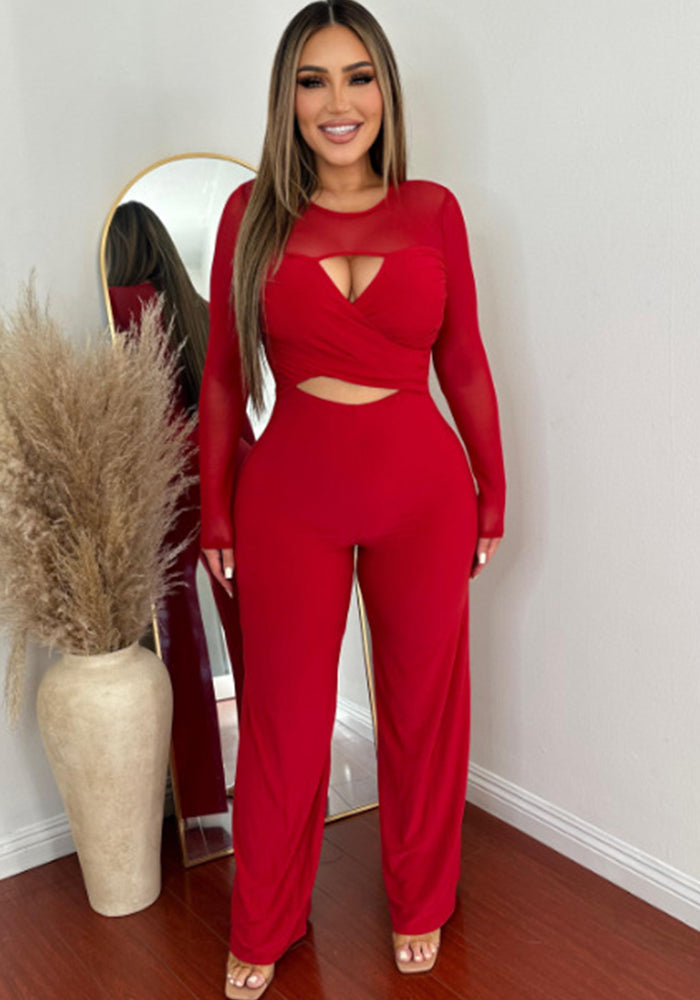 Sexy Patchwork Hollow Wide Leg Jumpsuit