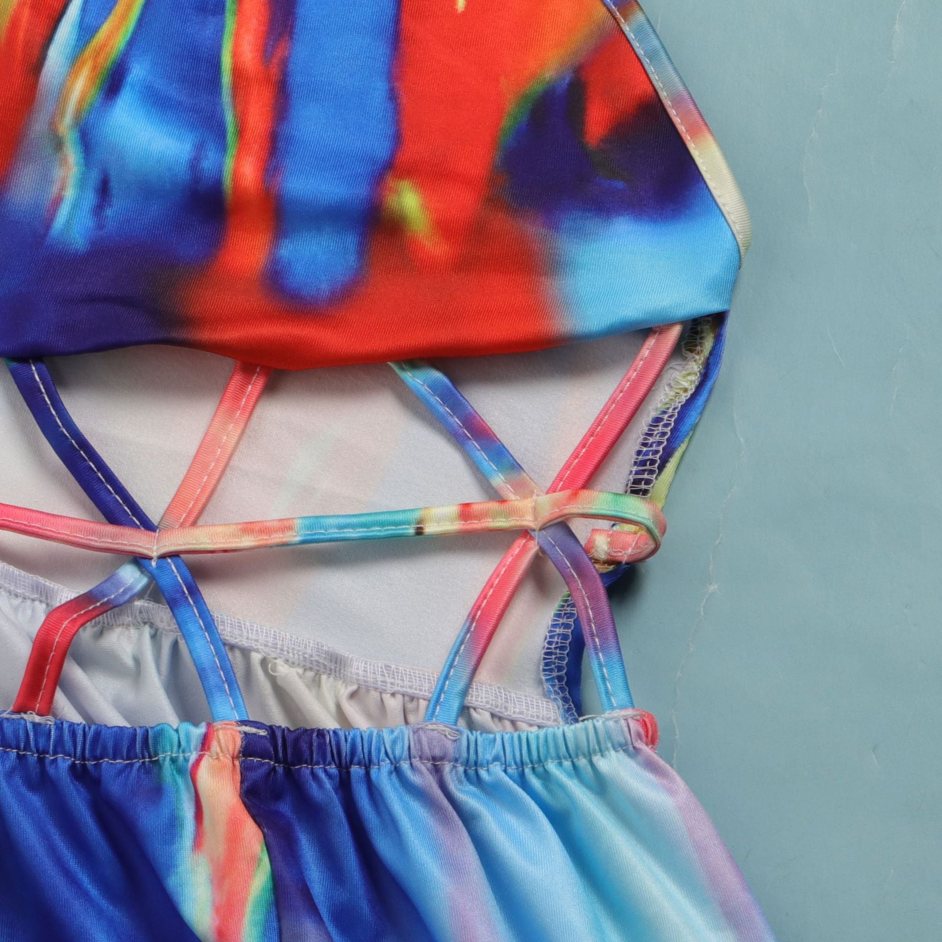 Women Print Cutout Halter Neck Lace-Up Slit Dress 20