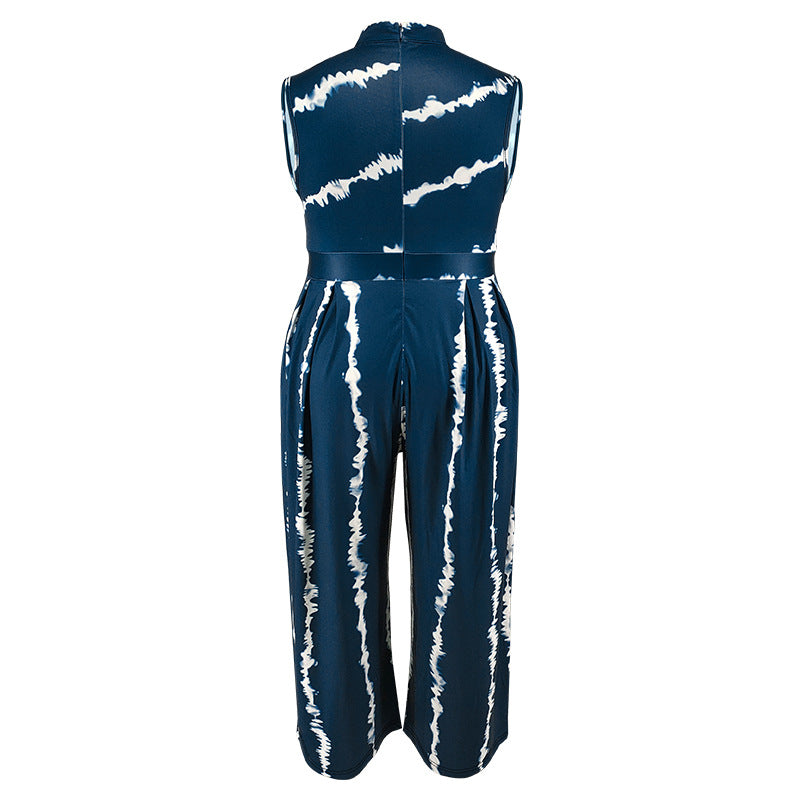 Plus Size Women Sleeveless Stand Collar Jumpsuit 11