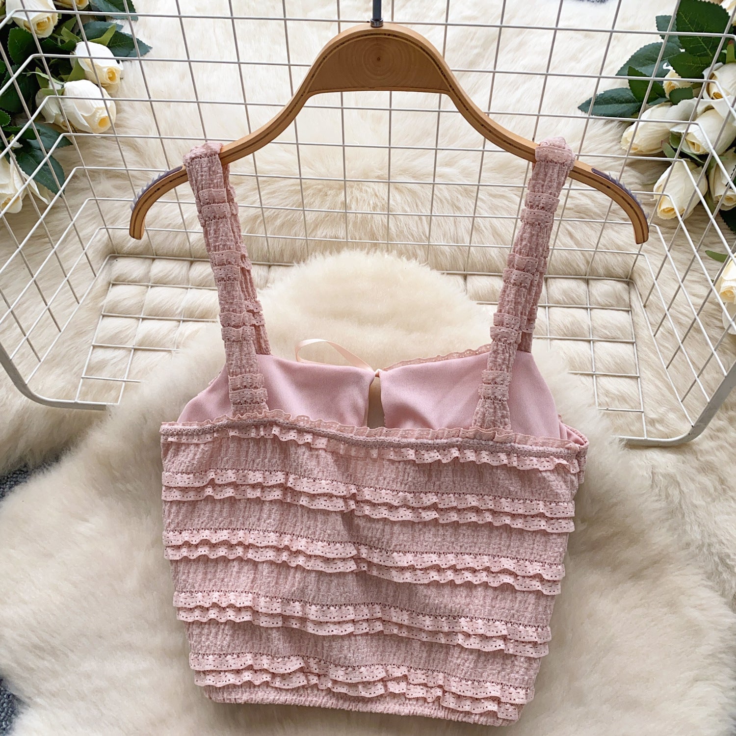 Summer Chic Women's Square Neck Camisole Vest High Waist Pleated Ruffle Skirt Two Piece Set 11