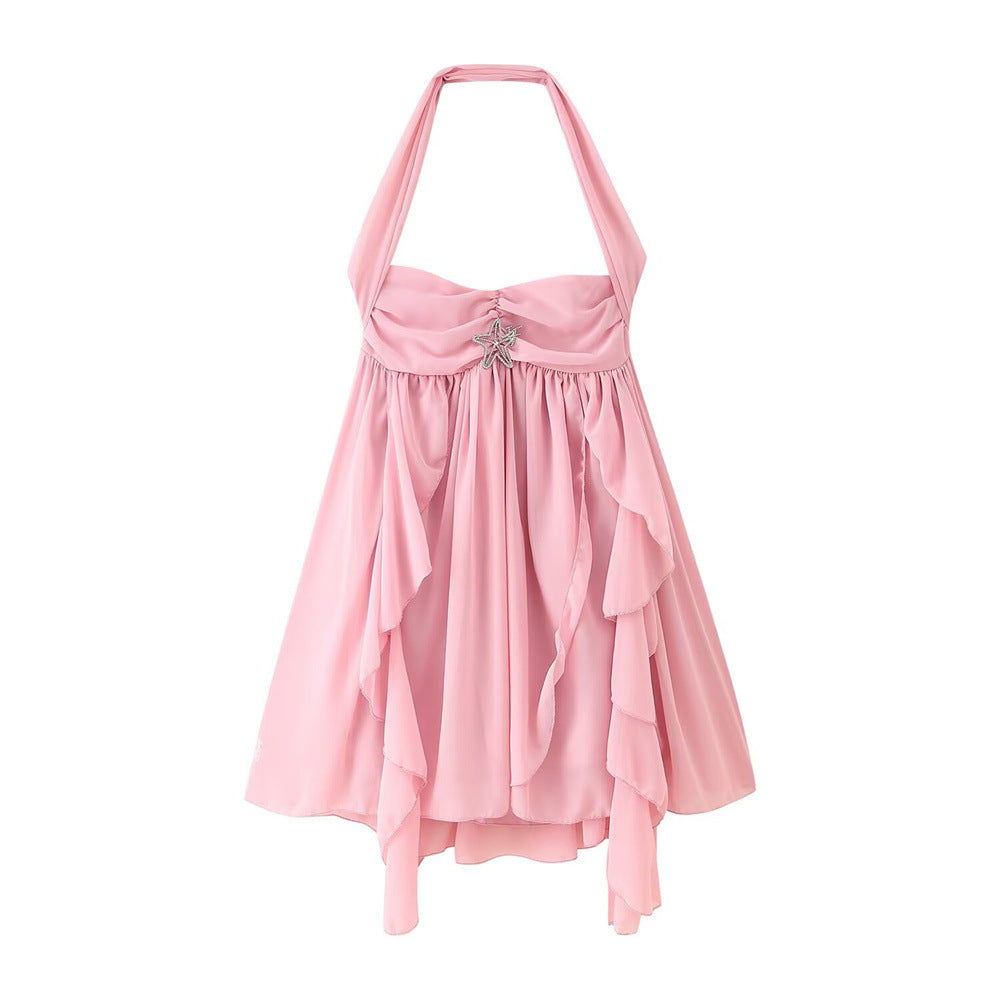 Summer Women's Fashion Chic Chiffon Holiday Print Halter Neck Mini Dress 7