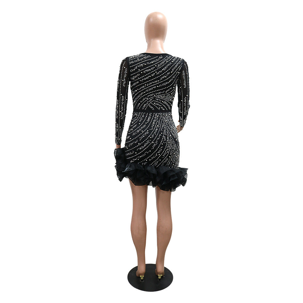 Women Beaded Long Sleeve Square Neck Dress 16