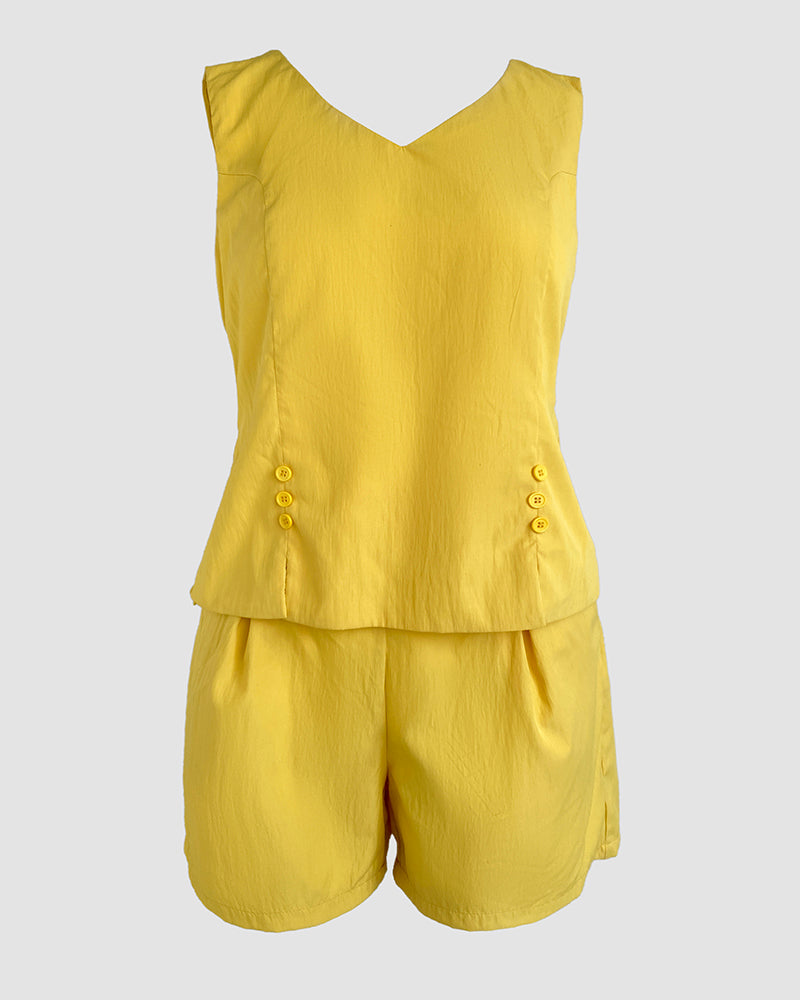 Women v-neck sleeveless top and shorts two-piece set 10