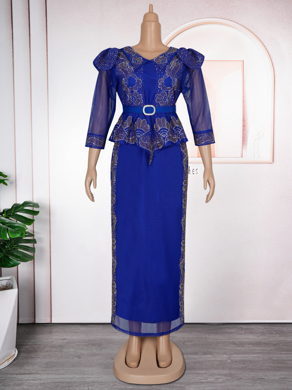 Plus Size African Women beaded party dress 8