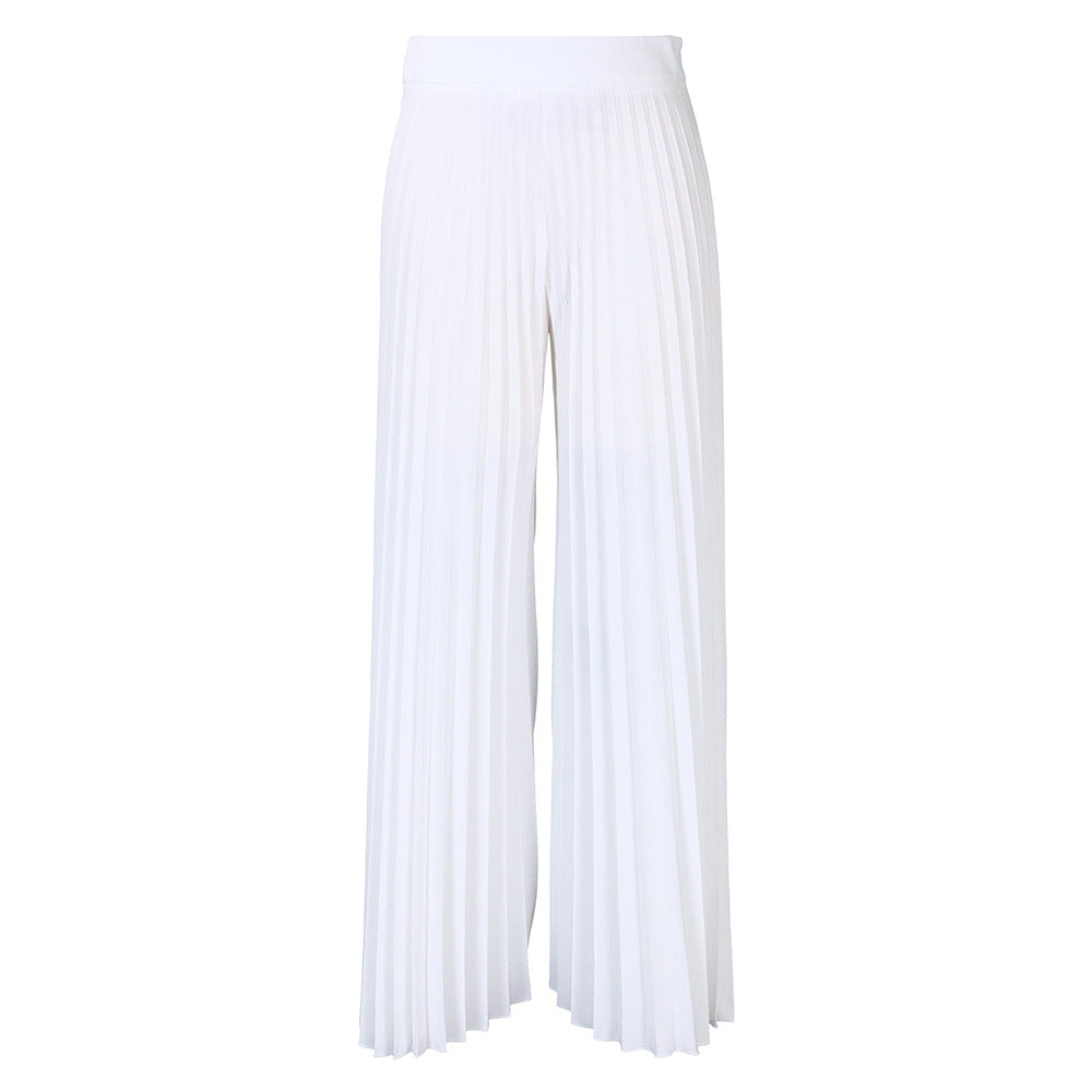 Ladies Summer Fashion Chic Pleated Pants High Waist Wide Leg Pants 10