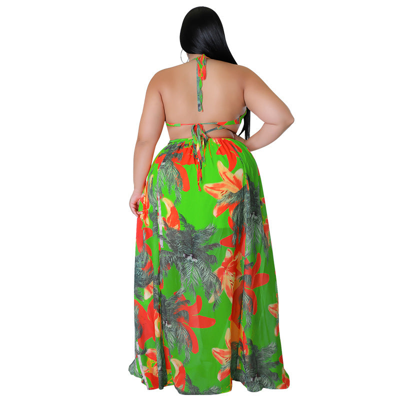 Plus Size Women summer sexy Lace-Up Backless print dress 9