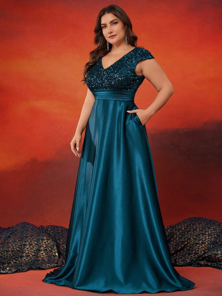 Plus Size Women sequined v-neck Formal Party elegant evening dress 10