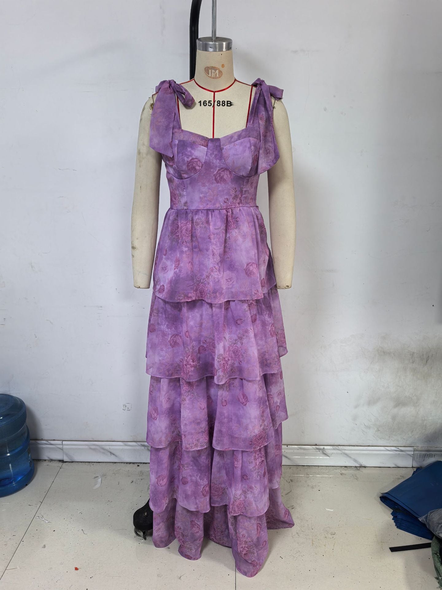 Women Spring/Summer Sleeveless Floral Strappy Off-The-Shoulder Tie-Drape Dress 6