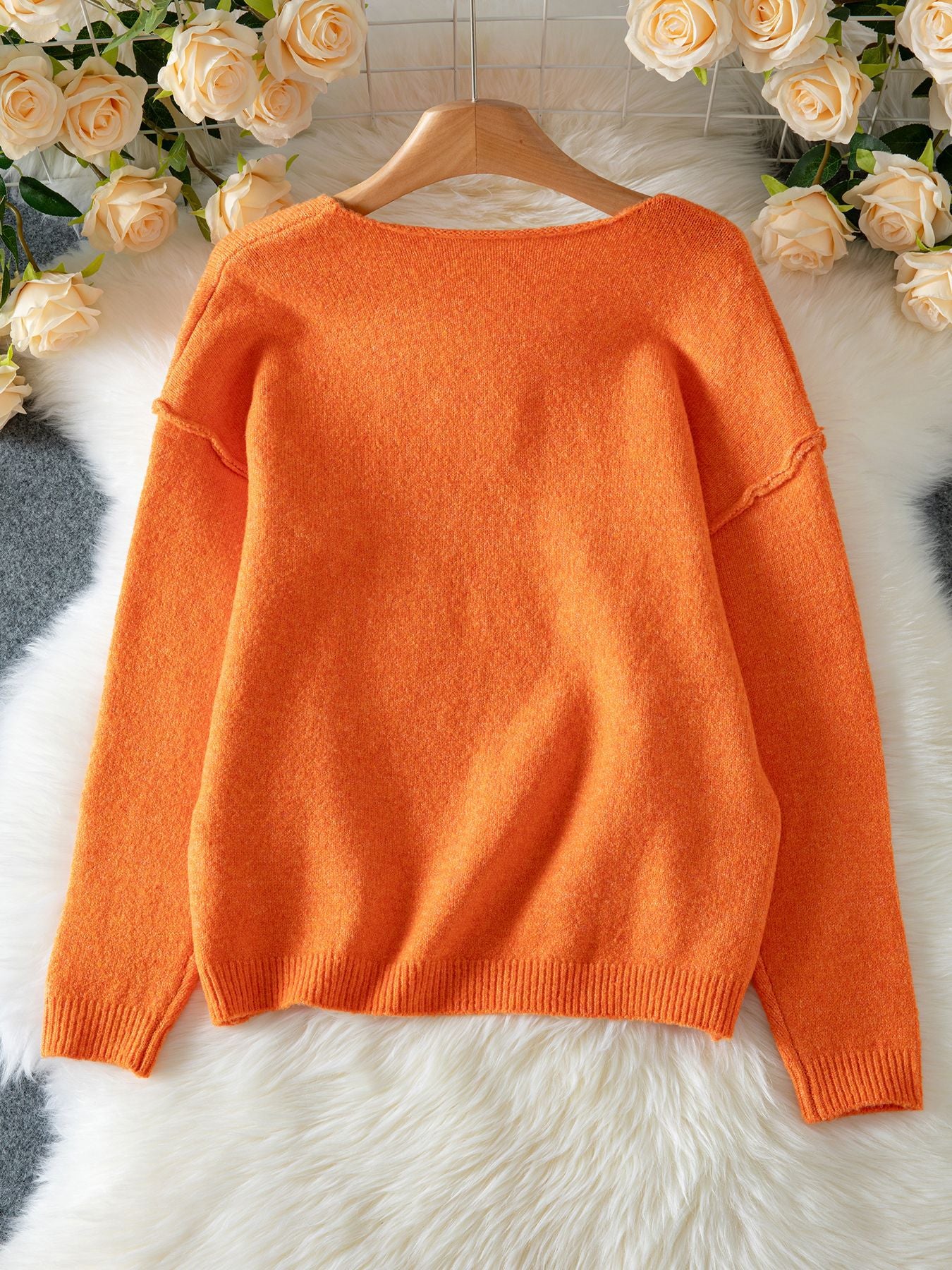 Fall/Winter Deep V-Neck Pullover Women's Sweater Fashion Casual Loose Long-Sleeve Knit Top 9