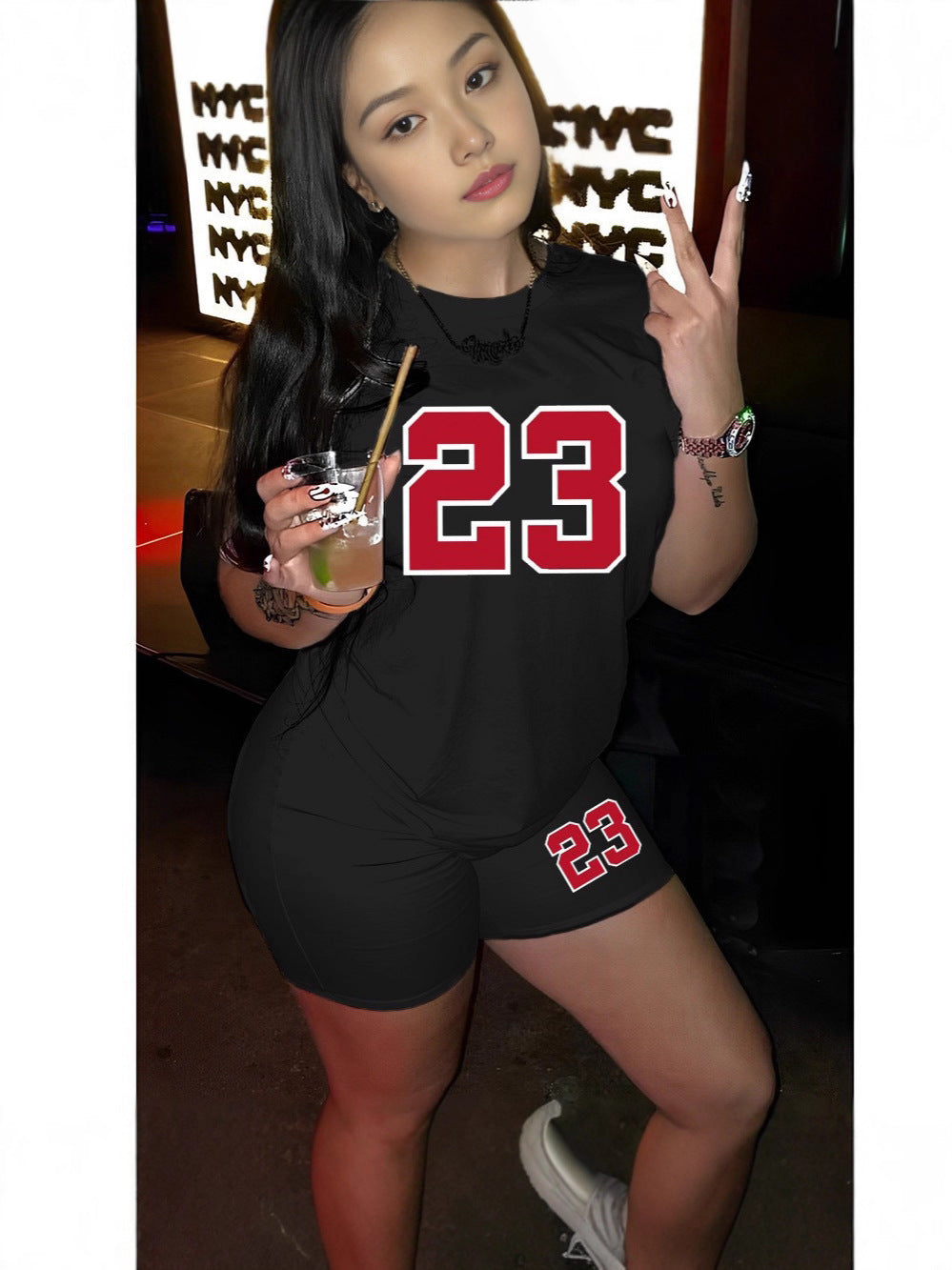 Women Letter Print Sexy Top and Shorts Two-Piece Set 4