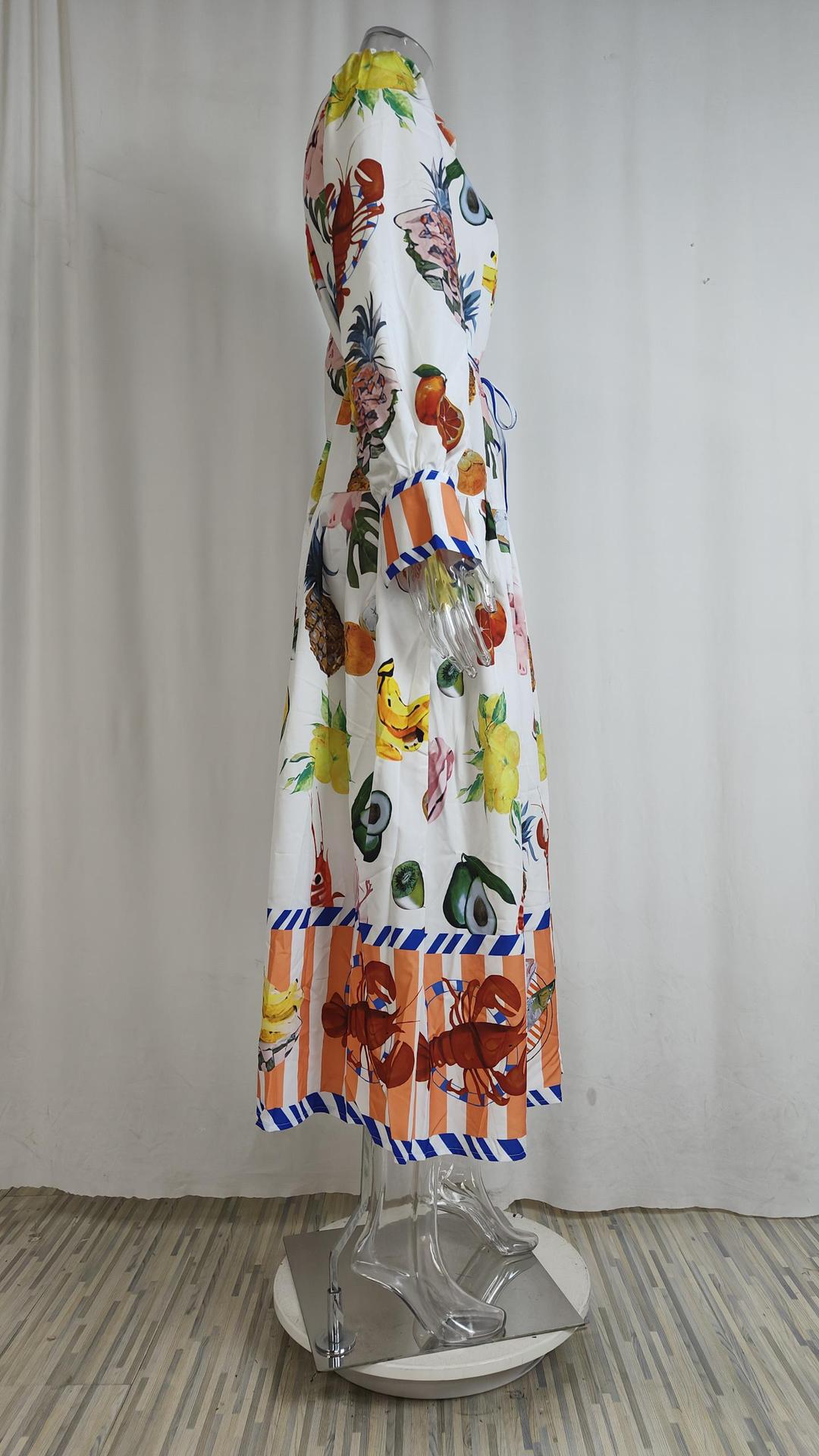 Women Chic Balloon Sleeve Turndown Collar Long Sleeve Dress 31