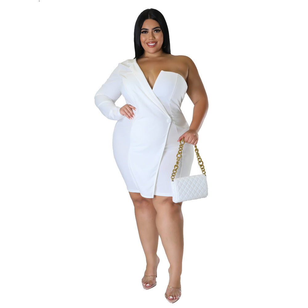 Plus Size Women'S Summer One Sleeve Solid Tight Fitting Sexy Formal Dress 5