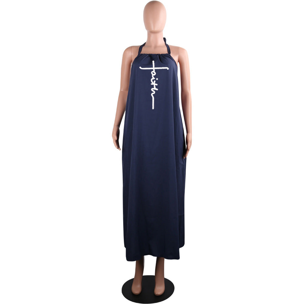 Women's Sling Loose Halter Print Boho Maxi Dress 25