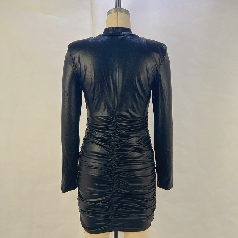 Women's Winter Fashion Sexy Slim Fit Pleated Long Sleeve Bodycon Dress 15