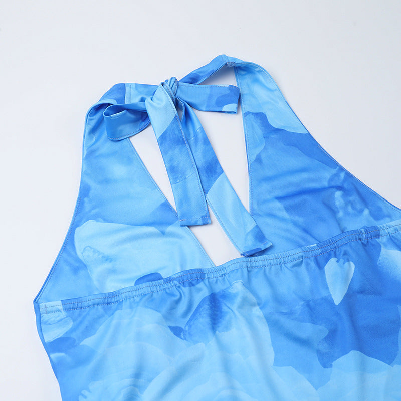 Sexy Holidays Printed Halter Neck Straps Top  & Mesh Skirt Set 20