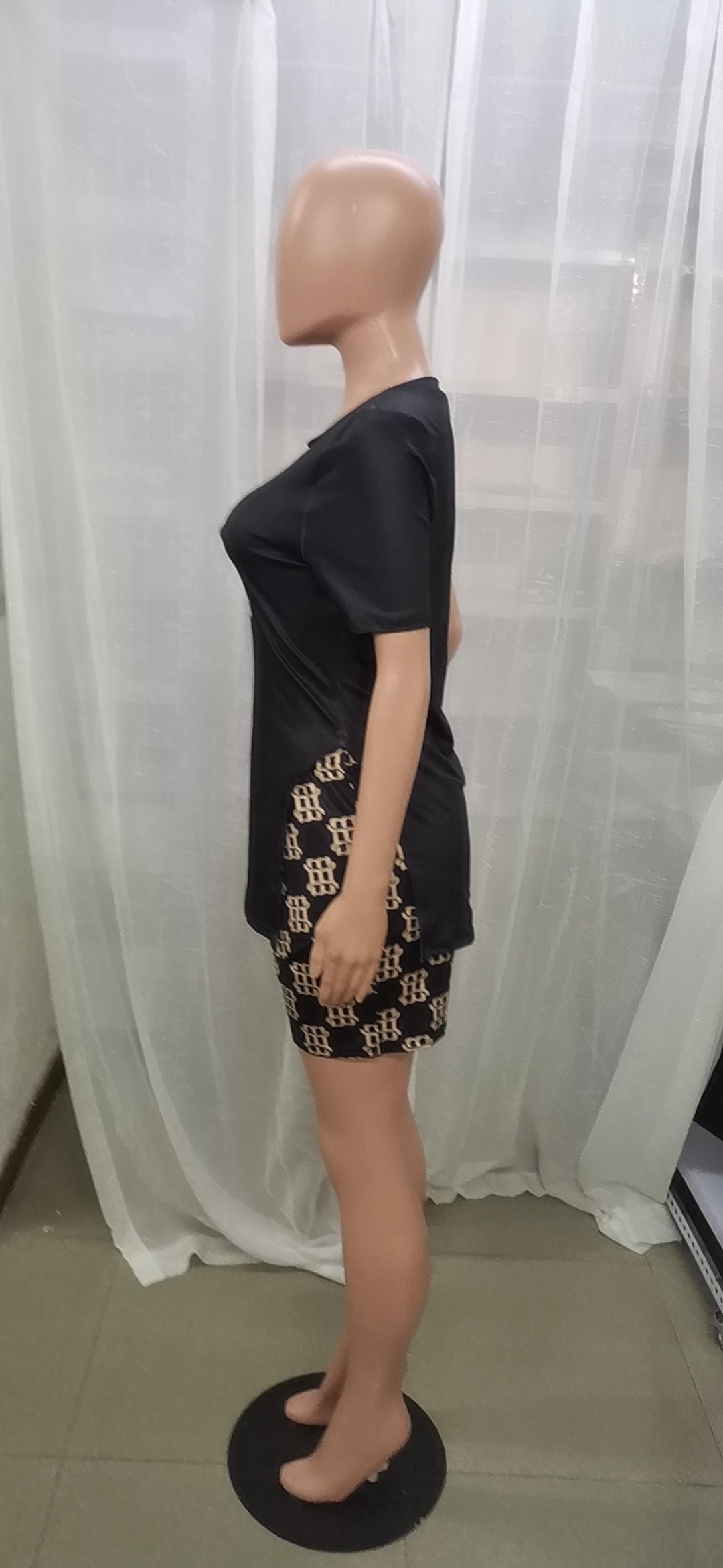 Women Letter Print Slit Short Sleeve Top + Shorts Two-Piece Set 38