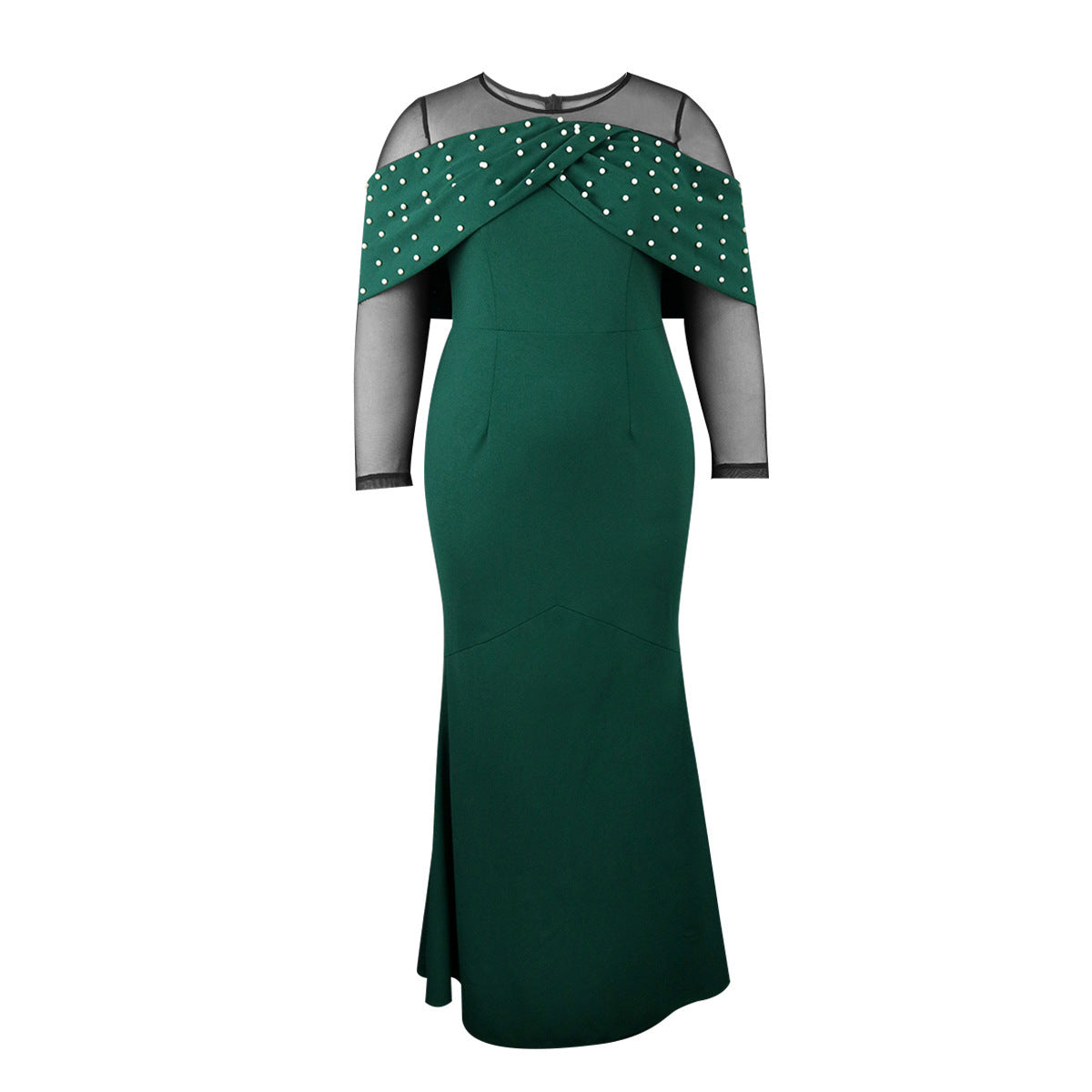 See-Through Long Sleeve High Waist Elegant Beaded High Waist Party Evening Long Dress 6