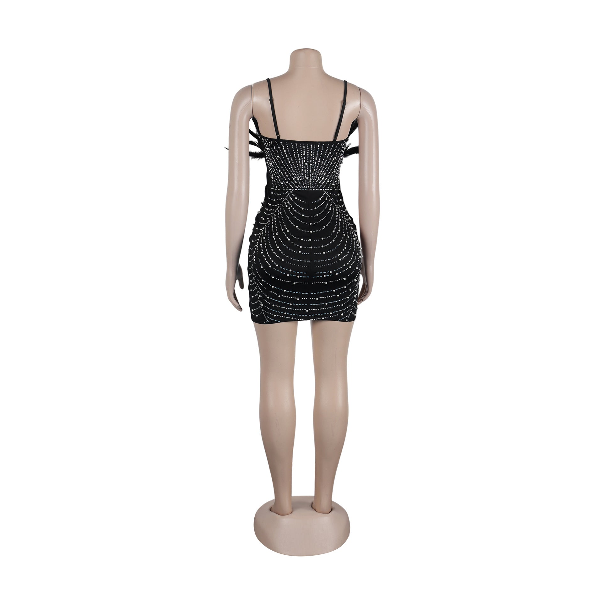Sexy Beaded Feather Pearl Strap Bodycon Dress 6