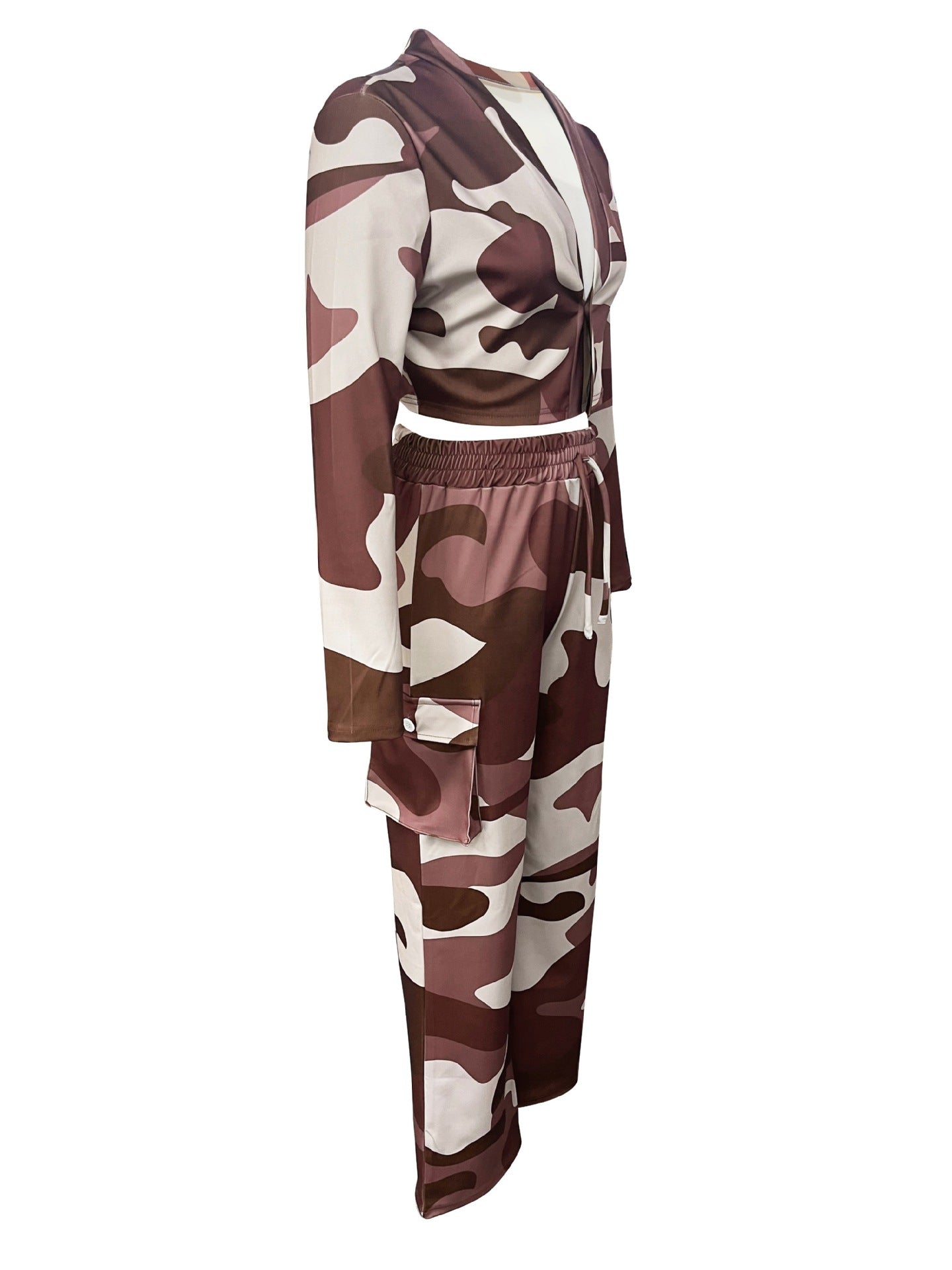 Women Camo Print Casual Sexy Crop Top and Pants Two-piece Set 28