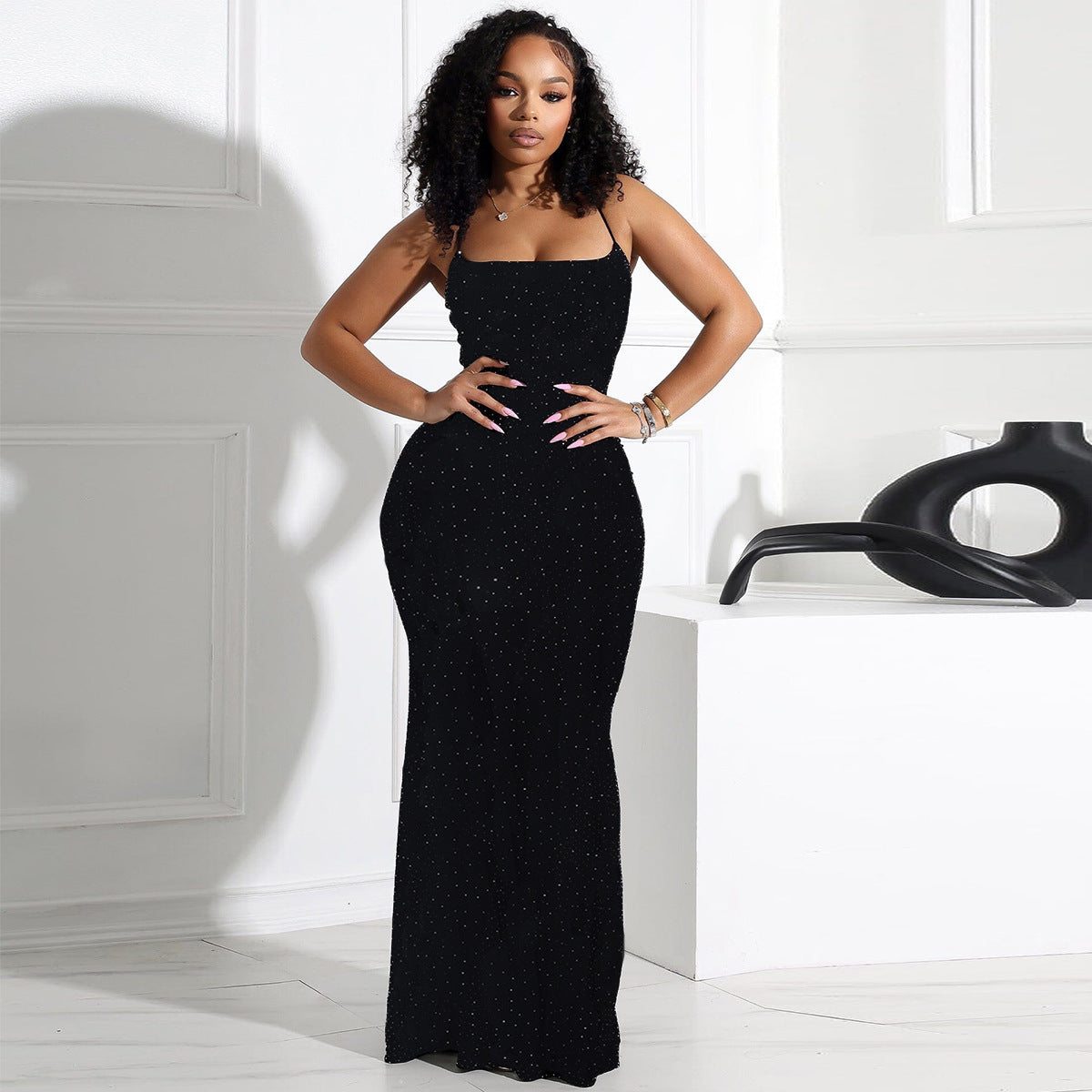 Summer Slimming Low Back Beaded Strap Dress for Women 10