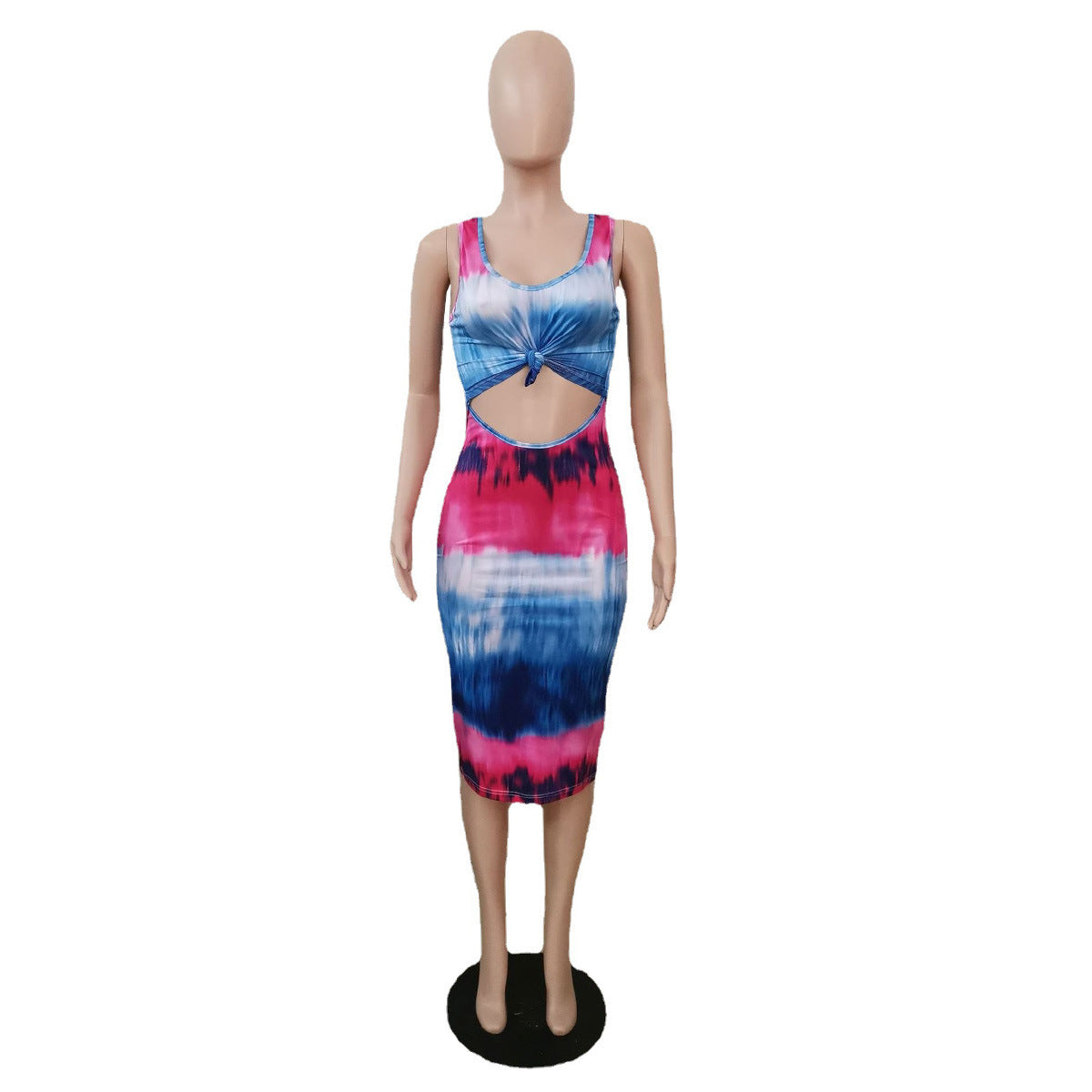Women Spring/Summer Sexy Sleeveless Suspender Tie-Dye Print Dress 4