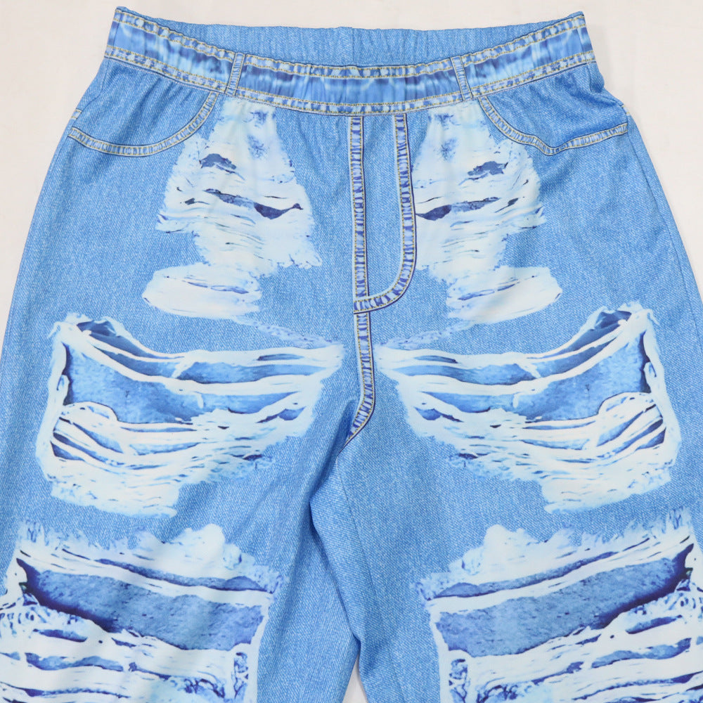 Sexy Fashion Print Strap Top Slim Flared Trousers Two-Piece Set 19