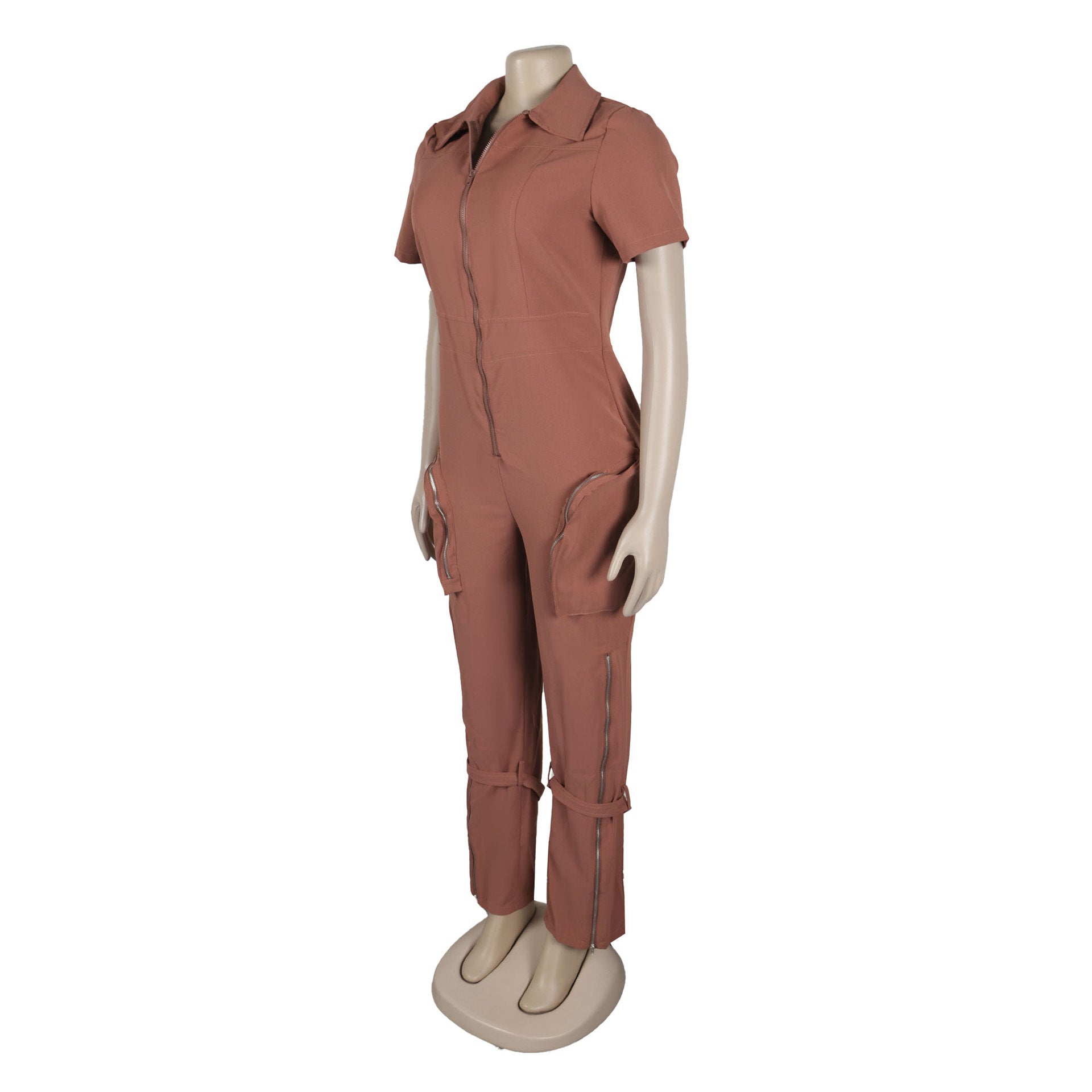 Women Sexy Summer Zipper Pocket Jumpsuit 15