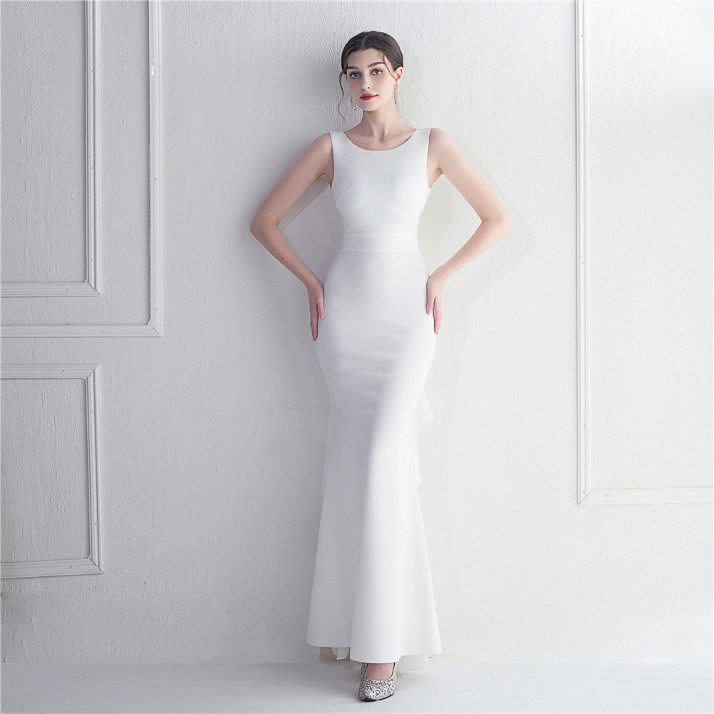 beaded satin plus chiffon wedding dinner etiquette sexy dress 3