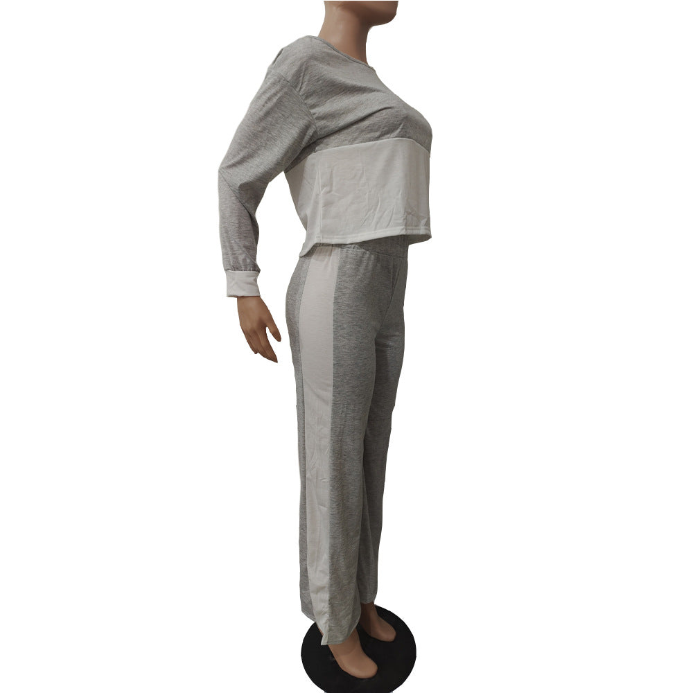Women's Contrast Color Patchwork Casual Two Piece Pants Set 15