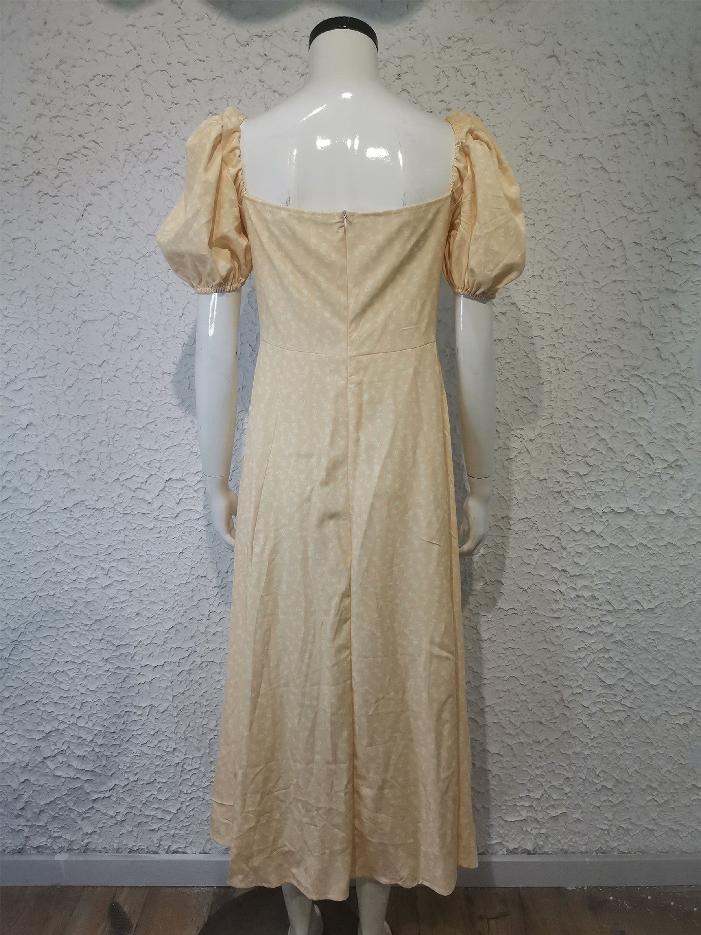 Women's summer fashion puff sleeve floral tie high slit long summer dress 31