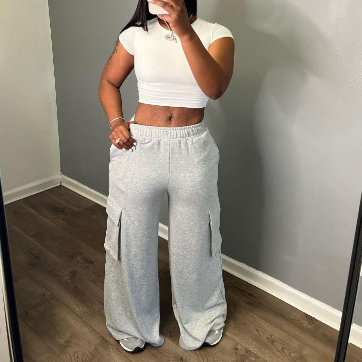 Women Trousers Fashionable High Waisted Wide Leg Pants Casual Sweatpants