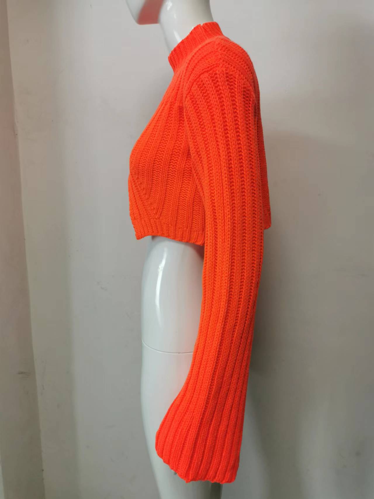 Autumn And Winter Sweater Solid Color Women Casual Long Sleeve Round Neck Classic Tight Fitting Irregular Crop Mid-Waist Women's Clothing 15