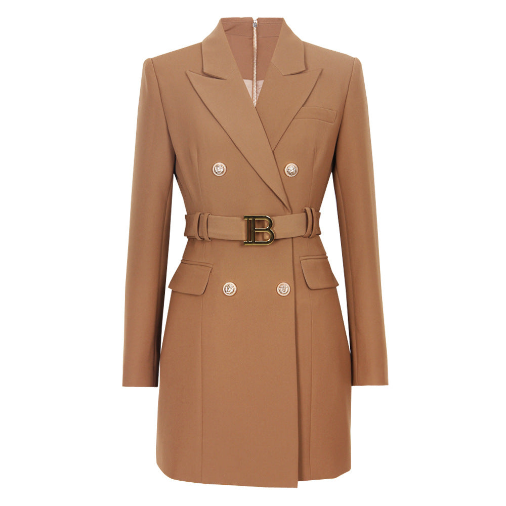 Spring Autumn Fashion Solid Color Slim Belt Long Sleeve Slim Chic Career Suit Dress 33