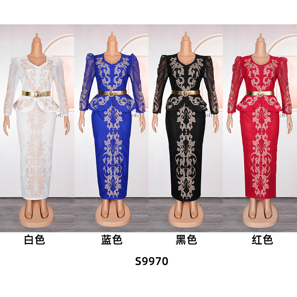 African Women's Plus Size Beaded V-Neck Dress 14