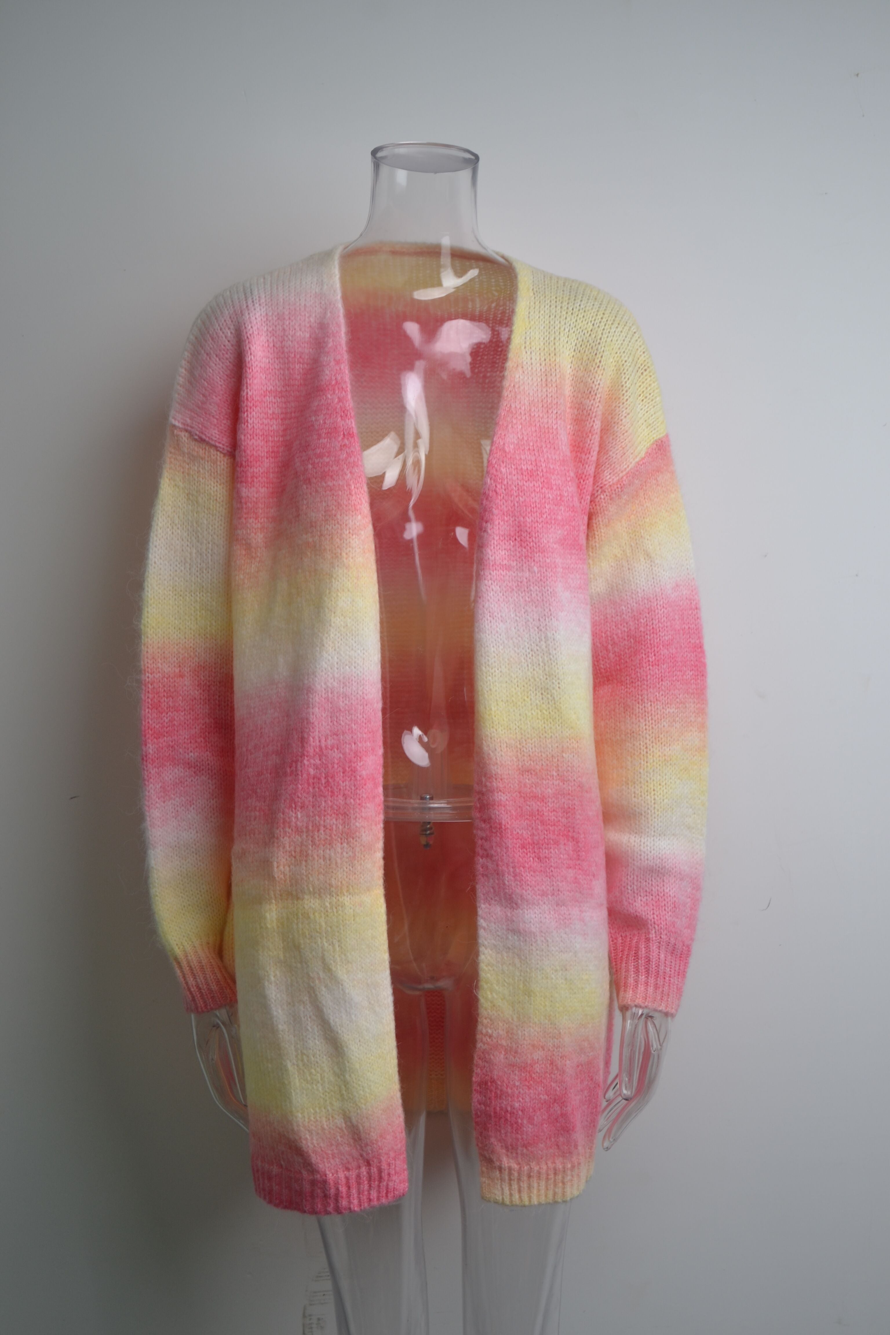 Winter Sweater Rainbow Tie Dye Plus Size Cardigan Women's Knitting Shirt Jacket 39