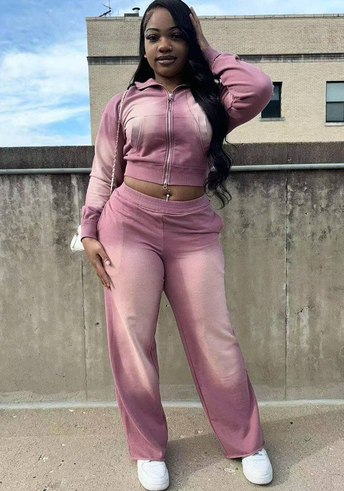 Women washed Hoodies and Pants Two Piece Set