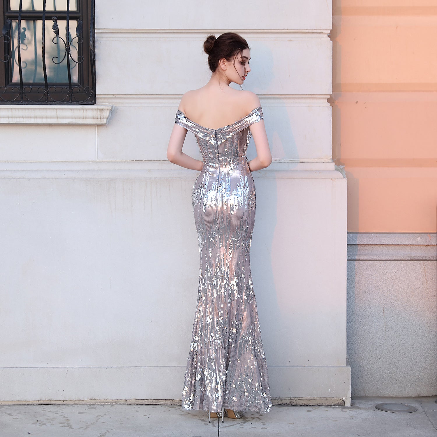 Fishtail Formal Party Elegant Chic Off Shoulder Slit Sequins Evening Dress 10