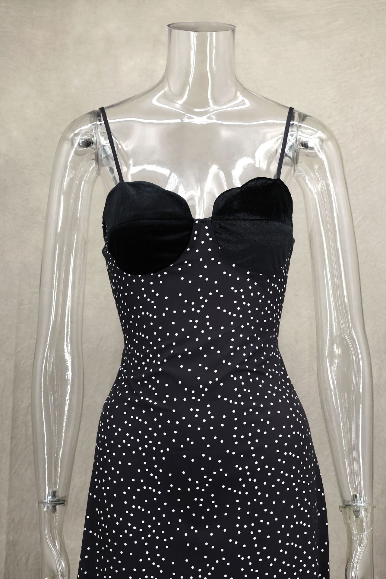 Spring Summer Style Contrast Slim Waist Polka Dot Print Dress 7