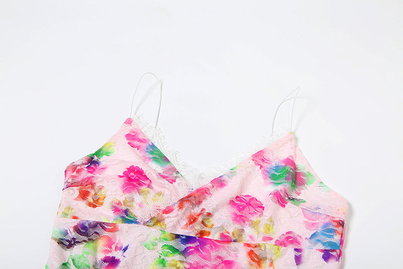 Fashion Sexy V-Neck Lace Patchwork Floral Strap Women's Dress 21