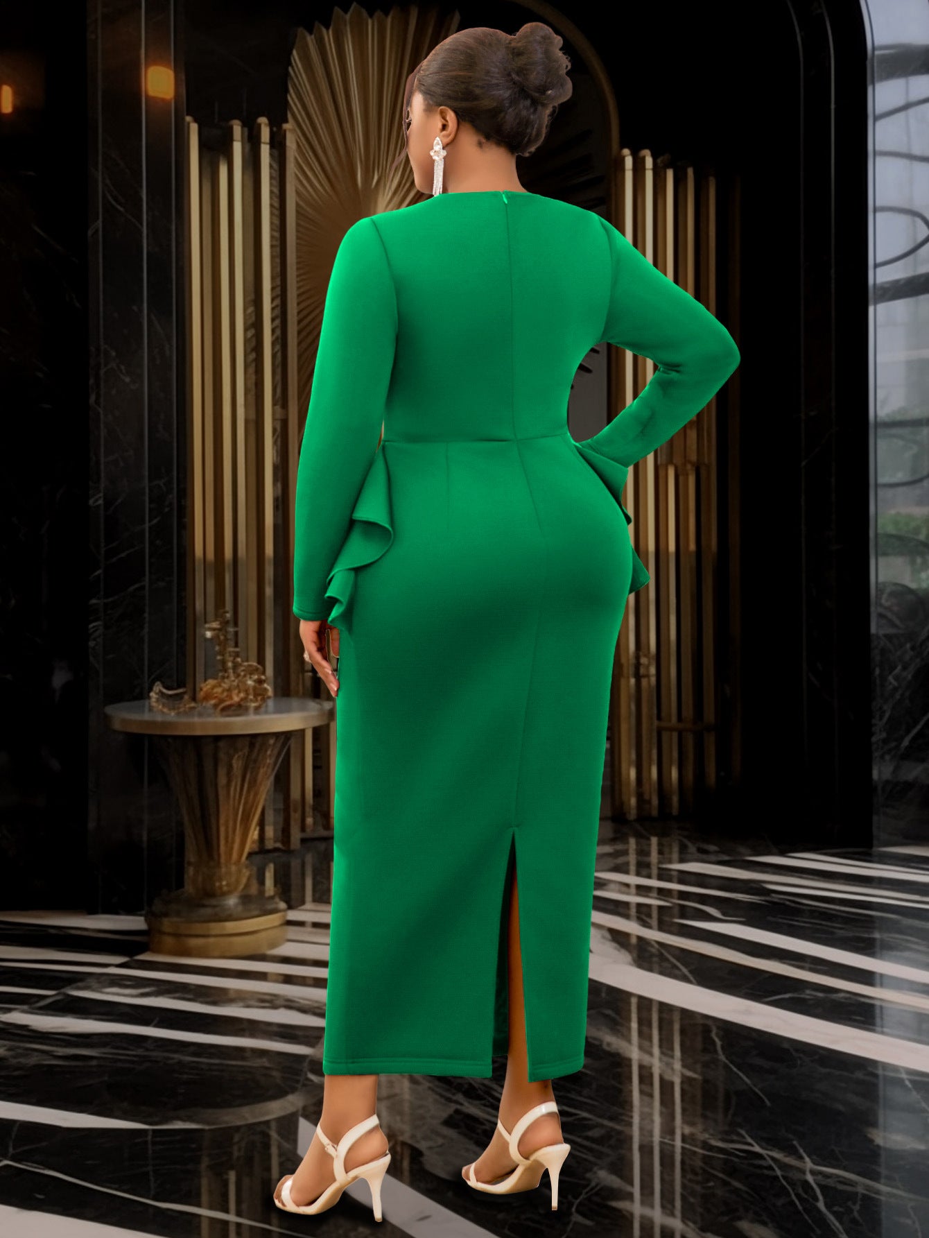 Plus Size Women asymmetric collar Elegant ruffle Formal Party dress 3