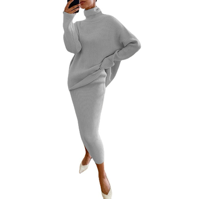 Women turtleneck Loose-Cut sweater and skirt two-piece set 16