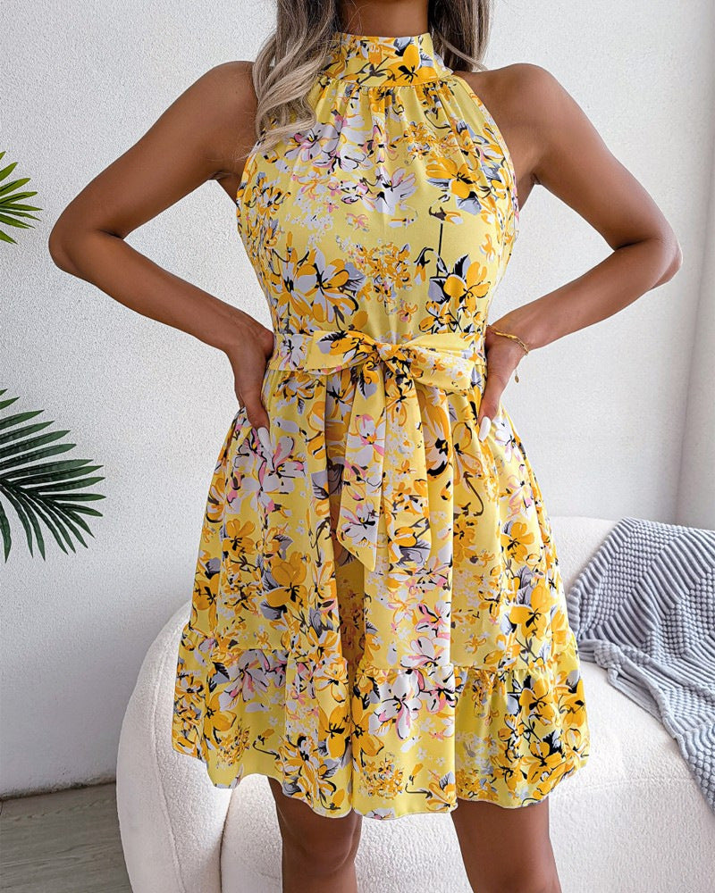 Summer Sleeveless Floral Halter Neck Slim Waist Dress 8