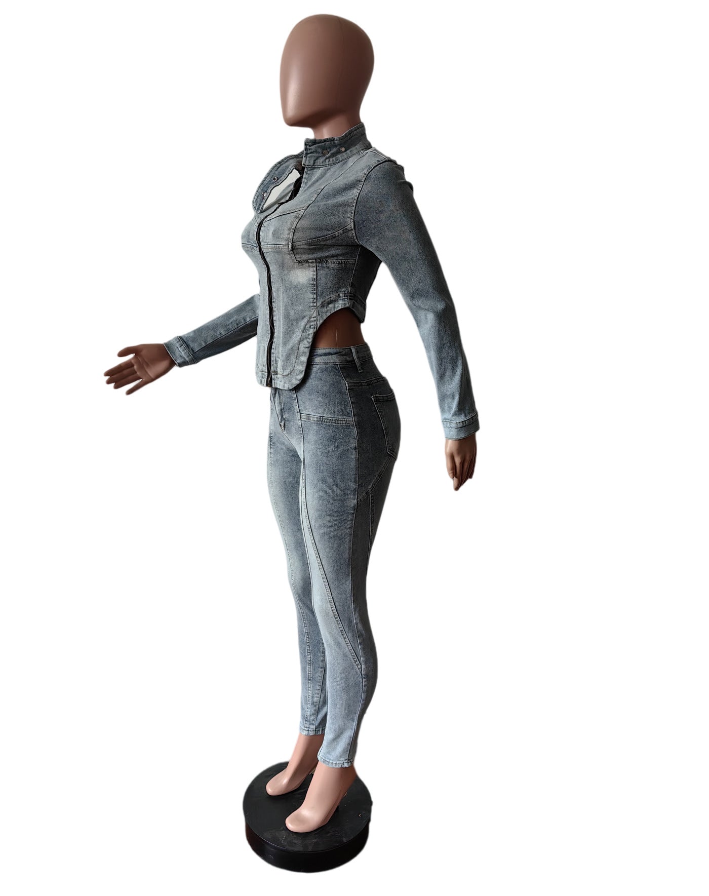 Autumn Long Sleeve Denim Suit Fashion Stretch Pants Suit 4