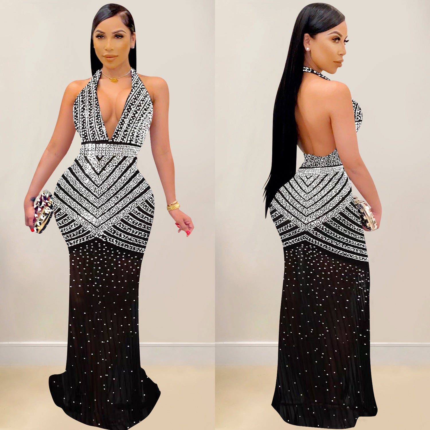 Women Solid mesh Beaded Sleeveless Maxi Dress